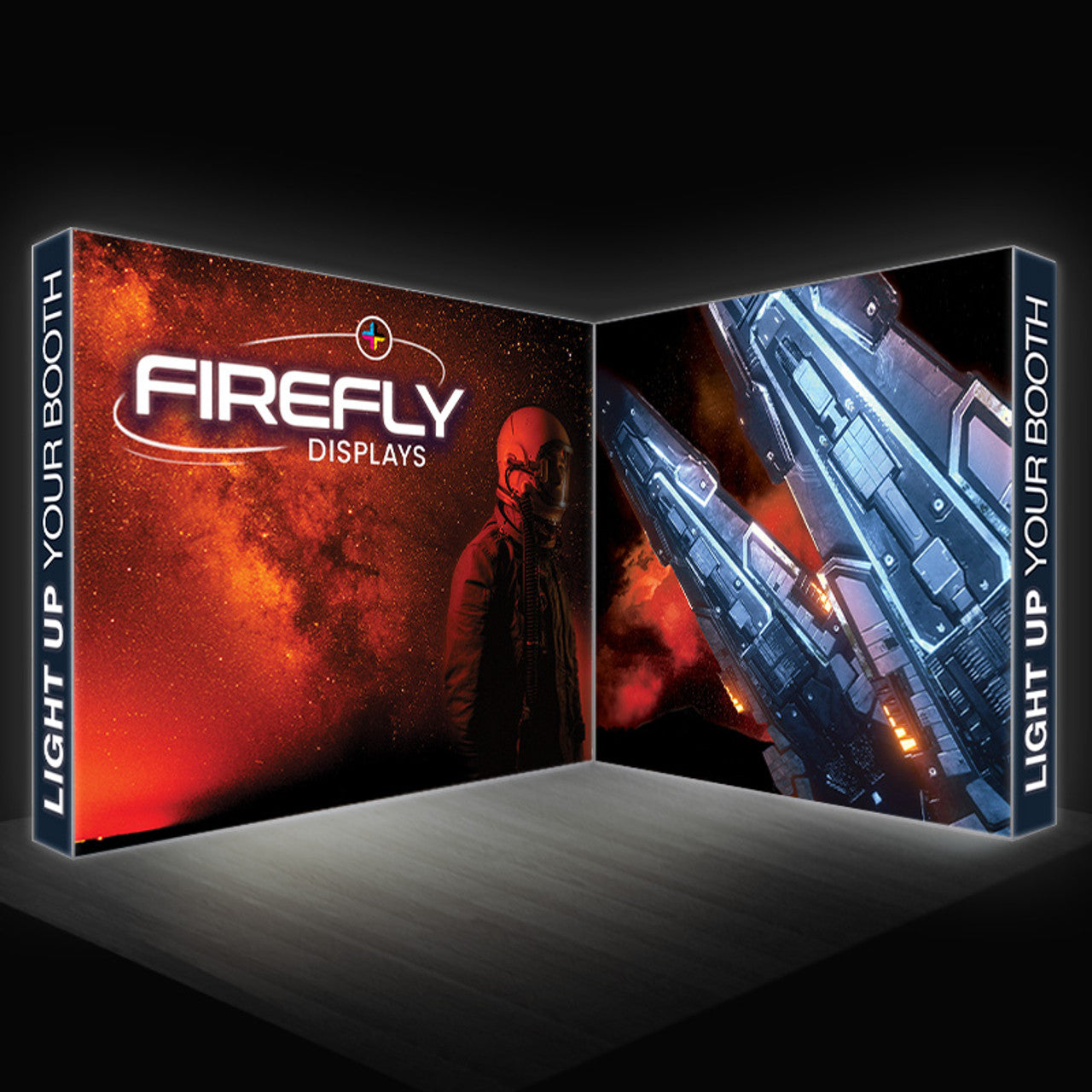 Firefly Backlit L-Shaped Corner SEG Trade Show Booth Environment