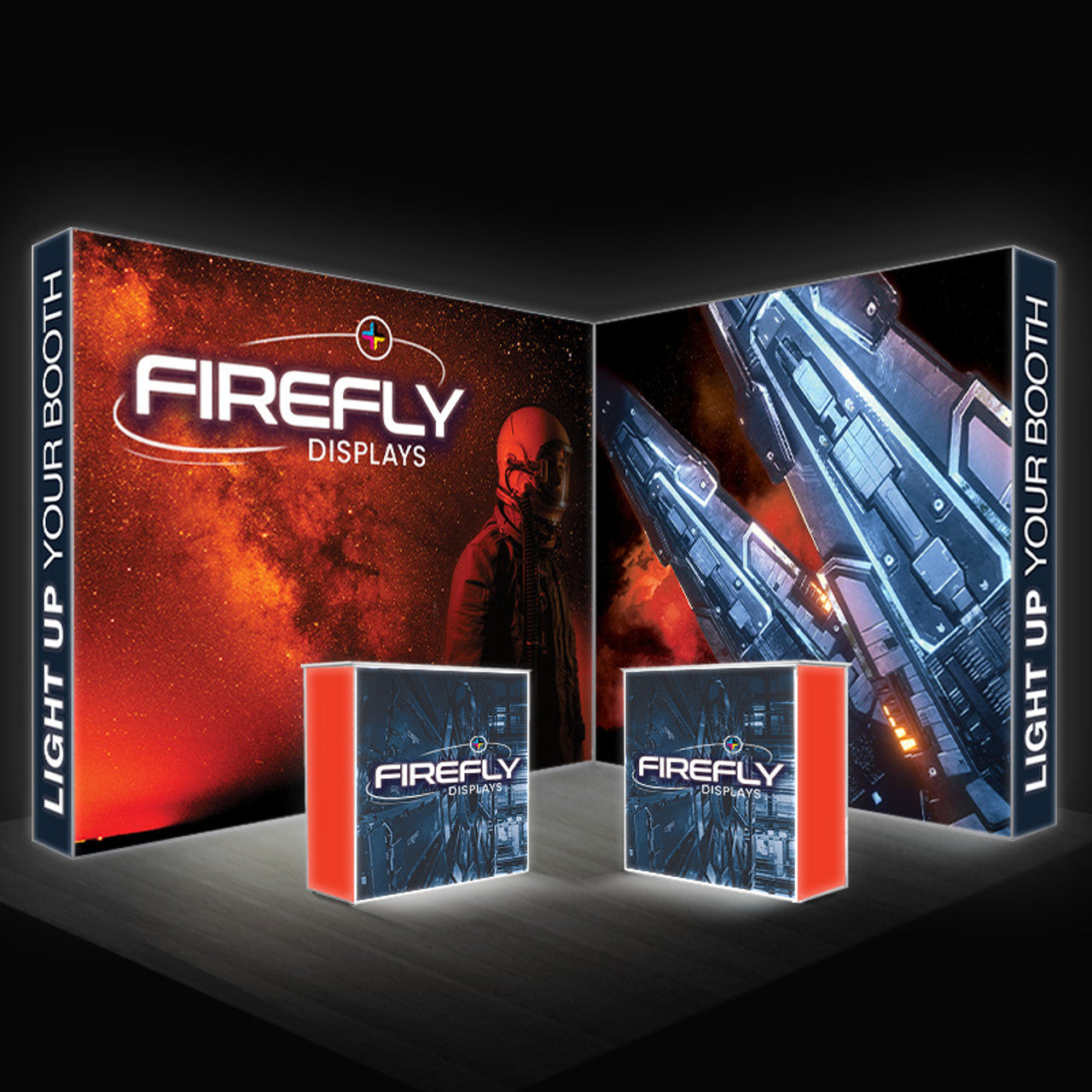 Firefly Backlit L-Shaped Corner SEG Trade Show Booth Environment