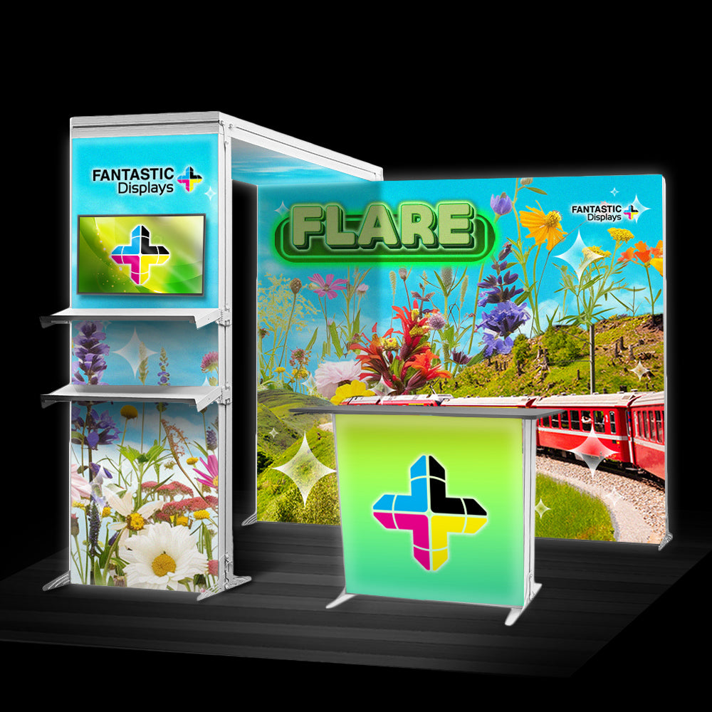 Flare 10x10 Backlit Trade Show Booth Kit Backdrop & Arch SEG Display