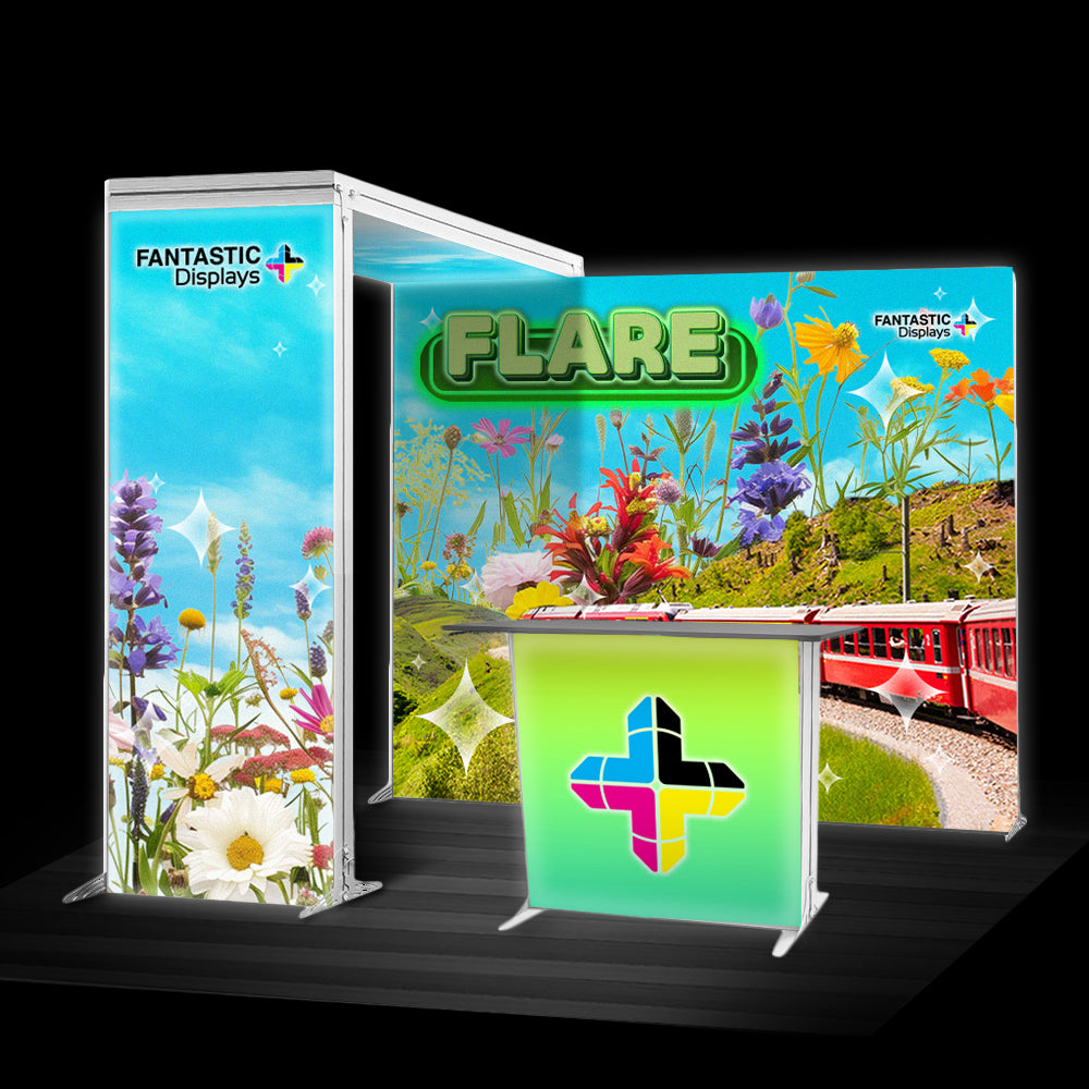 Flare 10x10 Backlit Trade Show Booth Kit Backdrop & Arch SEG Display