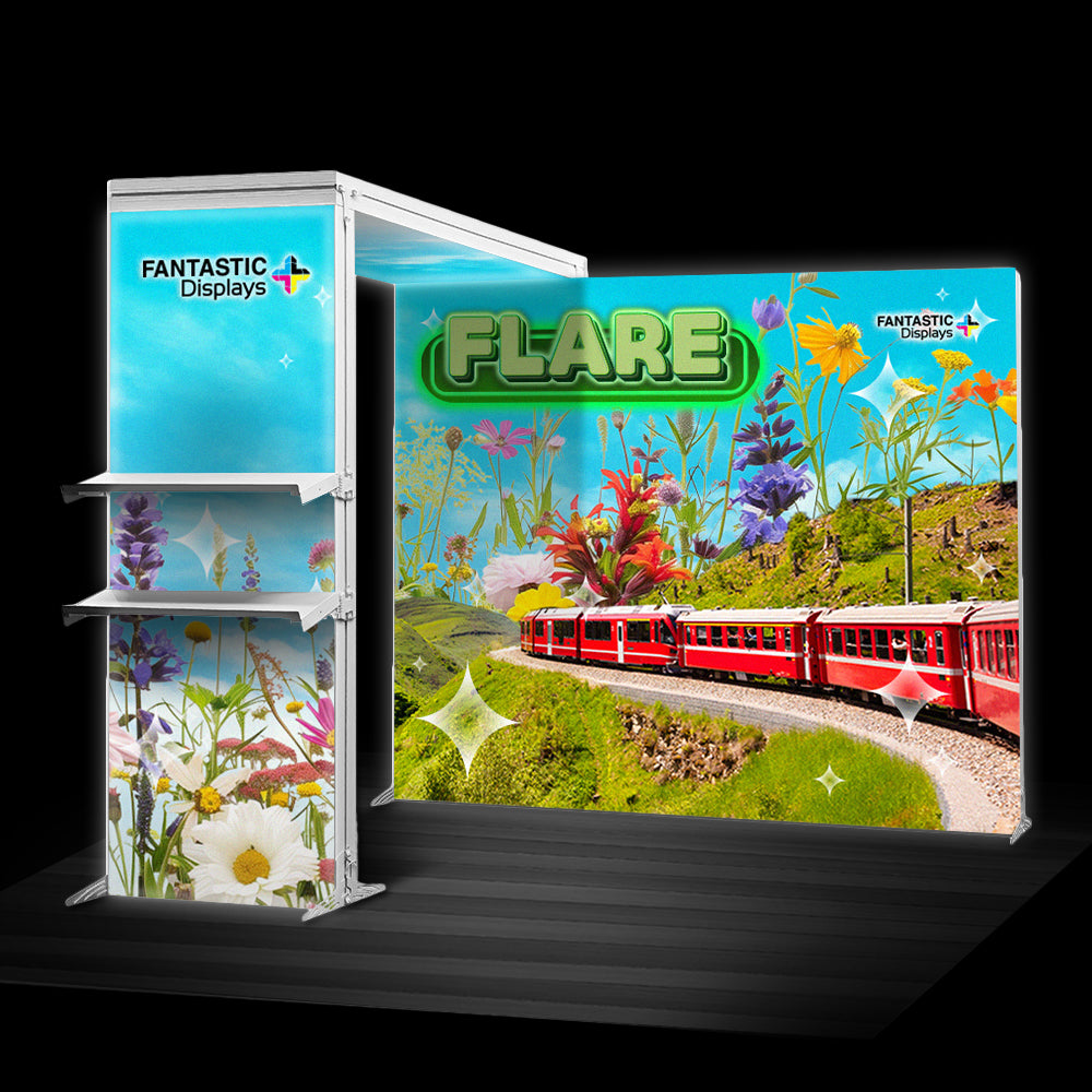 Flare 10x10 Backlit Trade Show Booth Kit Backdrop & Arch SEG Display