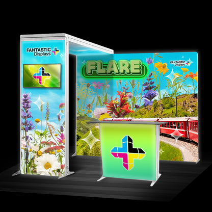 Flare 10x10 Backlit Trade Show Booth Kit Backdrop & Arch SEG Display
