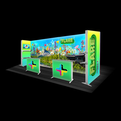Flare 20ft. Backlit Trade Show Booth Backdrop Wall + Pillars Kit SEG Display
