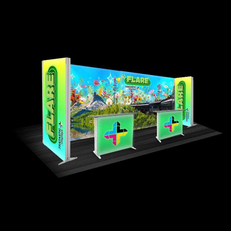 Flare 20ft. Backlit Trade Show Booth Backdrop Wall + Pillars Kit SEG Display