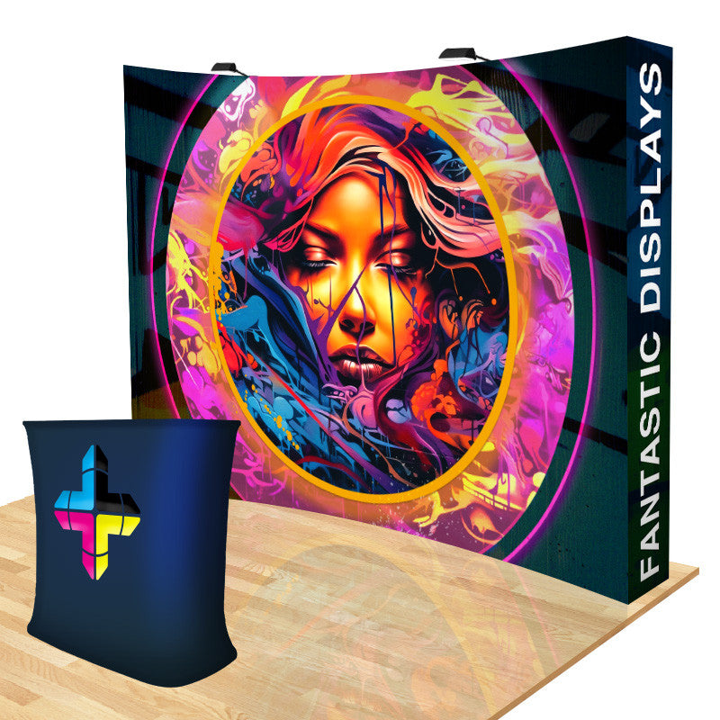10ft. Curved Tension Fabric Pop Up Backdrop Display for Trade Shows